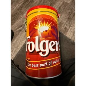 Folgers Mountain Grown Coffee Tin Container Red Yellow Lid Storage Canister